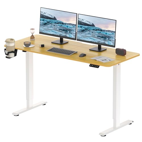 FitStand Elektrisches Stehpult Höhenverstellbares Stehpult Sitzpult Home Office Pult mit Memory Intelligentes Bedienfeld/1 Haken/1 Becherhalter -140x60cm (Ahorn) von FitStand