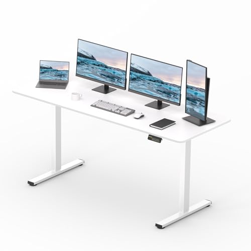 FitStand höhenverstellbarer Schreibtisch Elektrisches Stehpult Höhenverstellbares Stehpult Sitzpult Home Office Pult mit Memory Intelligentes Bedienfeld/2 Haken -180x80cm (Weiß) von FitStand