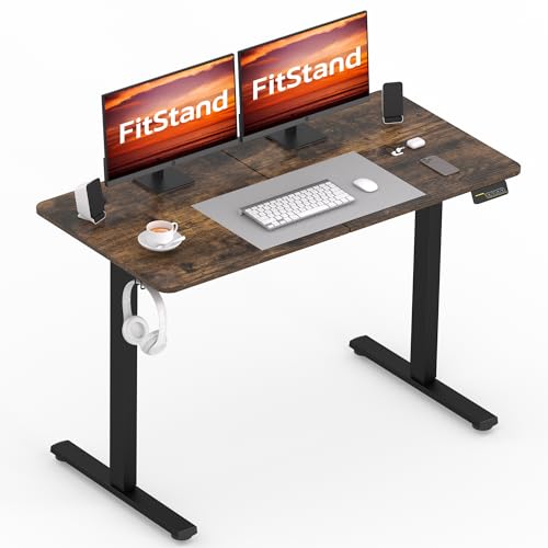 FitStand FQ1 120x60cm höhenverstellbarer Schreibtisch Electric Lift Desk mit Tischplatte, Stehpult, Lift Computertisch mit Haken, Kindersicherung, Memory-Funktion für Büro und Zuhause-Dunkelbraun von FitStand