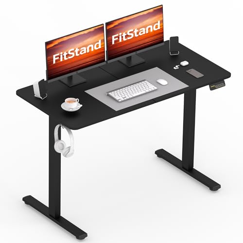 FitStand FQ1 120x60cm höhenverstellbarer Schreibtisch Electric Lift Desk mit Tischplatte, Stehpult, Lift Computertisch mit Haken, Kindersicherung, Memory-Funktion für Büro und Zuhause-Schwarz von FitStand