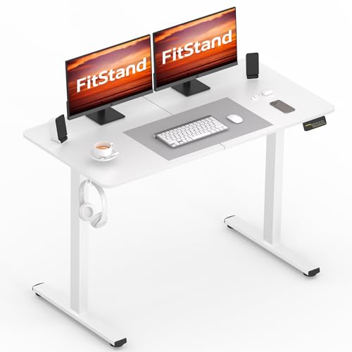 FitStand FQ1 120x60cm höhenverstellbarer Schreibtisch Electric Lift Desk mit Tischplatte, Stehpult, Lift Computertisch mit Haken, Kindersicherung, Memory-Funktion für Büro und Zuhause - Weiß von FitStand