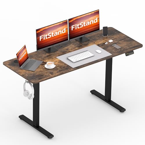 FitStand FQ1 140x60cm höhenverstellbarer Schreibtisch Electric Lift Desk mit Tischplatte, Stehpult, Lift Computertisch mit Haken, Kindersicherung, Memory-Funktion für Büro und Zuhause-Dunkelbraun von FitStand
