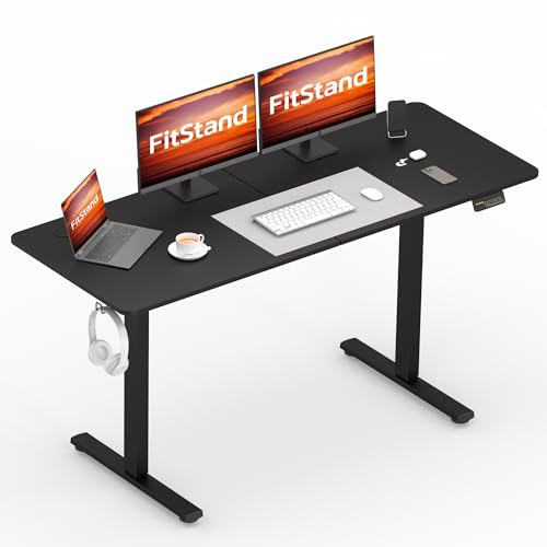 FitStand FQ1 140x60cm höhenverstellbarer Schreibtisch Electric Lift Desk mit Tischplatte, Stehpult, Lift Computertisch mit Haken, Kindersicherung, Memory-Funktion für Büro und Zuhause-Schwarz von FitStand