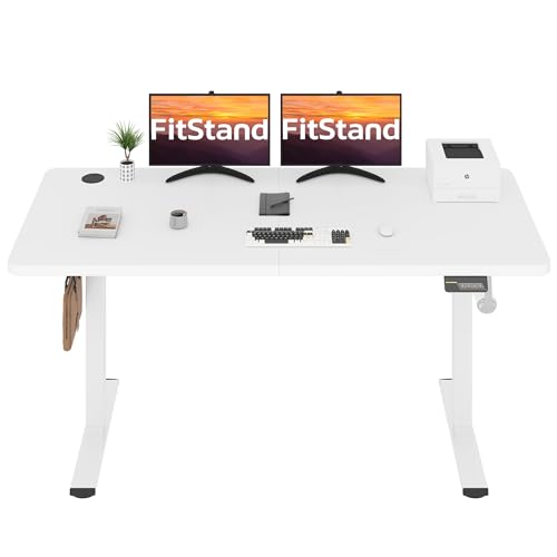FitStand FQ1 140x60cm Electric Lift Desk mit Tischplatte, Stehpult, Lift Computertisch mit Haken, Kindersicherung, Memory-Funktion für Büro und Zuhause - Weiß von FitStand