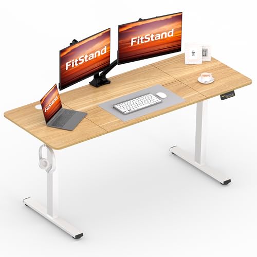 FitStand FQ1 160x60cm höhenverstellbarer Schreibtisch Electric Lift Desk mit Tischplatte, Stehpult, Lift Computertisch mit Haken, Kindersicherung, Memory-Funktion für Büro und Zuhause - Ahorn von FitStand
