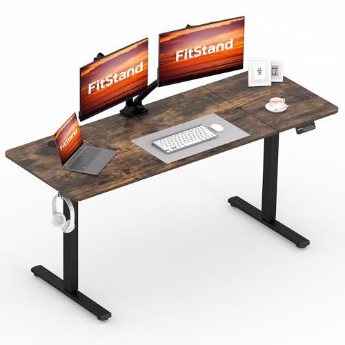 FitStand FQ1 160x60cm höhenverstellbarer Schreibtisch Electric Lift Desk mit Tischplatte, Stehpult, Lift Computertisch mit Haken, Kindersicherung, Memory-Funktion für Büro und Zuhause-Dunkelbraun von FitStand