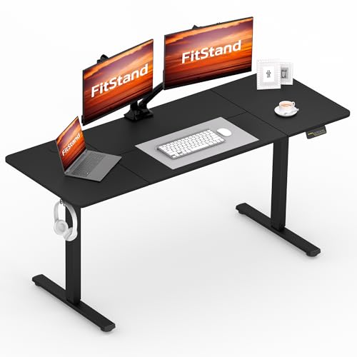 FitStand FQ1 160x60cm höhenverstellbarer Schreibtisch Electric Lift Desk mit Tischplatte, Stehpult, Lift Computertisch mit Haken, Kindersicherung, Memory-Funktion für Büro und Zuhause-Schwarz von FitStand