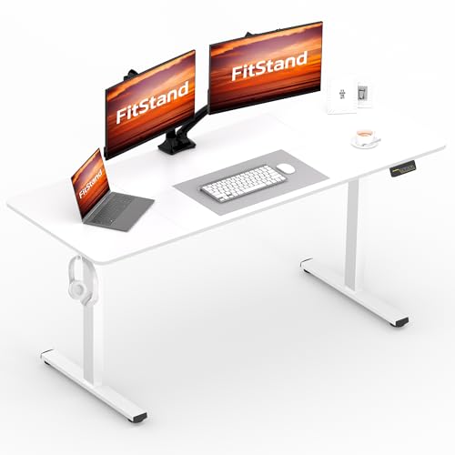 FitStand FQ1 160x60cm Electric Lift Desk mit Tischplatte, Stehpult, Lift Computertisch mit Haken, Kindersicherung, Memory-Funktion für Büro und Zuhause - Weiß von FitStand