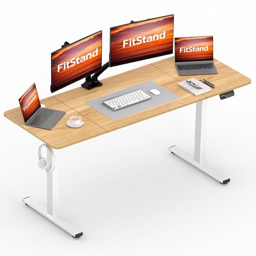 FitStand FQ1 180x80cm höhenverstellbarer Schreibtisch Electric Lift Desk mit Tischplatte, Stehpult, Lift Computertisch mit Haken, Kindersicherung, Memory-Funktion für Büro und Zuhause - Ahorn von FitStand