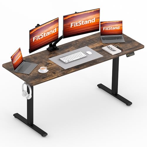 FitStand FQ1 180x80cm höhenverstellbarer Schreibtisch Electric Lift Desk mit Tischplatte, Stehpult, Lift Computertisch mit Haken, Kindersicherung, Memory-Funktion für Büro und Zuhause-Dunkelbraun von FitStand