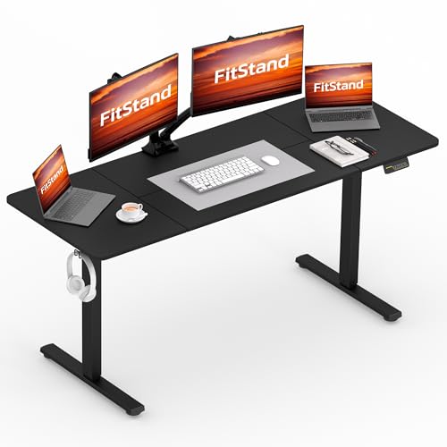FitStand FQ1 180x80cm höhenverstellbarer Schreibtisch Electric Lift Desk mit Tischplatte, Stehpult, Lift Computertisch mit Haken, Kindersicherung, Memory-Funktion für Büro und Zuhause-Schwarz von FitStand