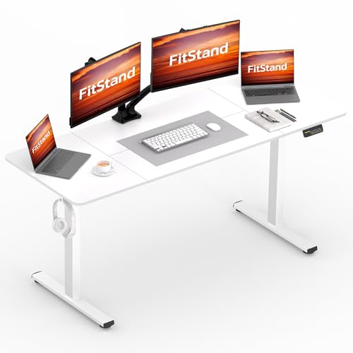 FitStand FQ1 180x80cm höhenverstellbarer Schreibtisch Electric Lift Desk mit Tischplatte, Stehpult, Lift Computertisch mit Haken, Kindersicherung, Memory-Funktion für Büro und Zuhause - Weiß von FitStand