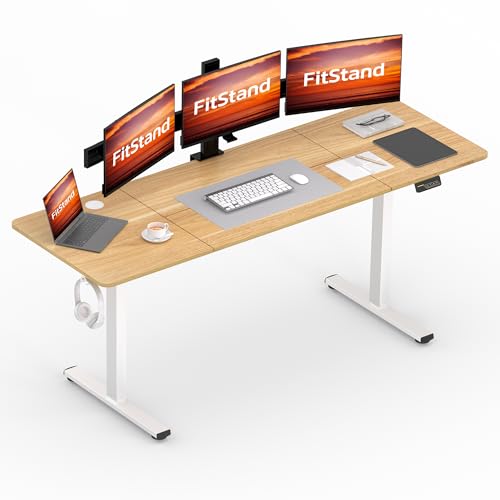 FitStand FQ1 200x80cm höhenverstellbarer Schreibtisch Electric Lift Desk mit Tischplatte, Stehpult, Lift Computertisch mit Haken, Kindersicherung, Memory-Funktion für Büro und Zuhause - Ahorn von FitStand