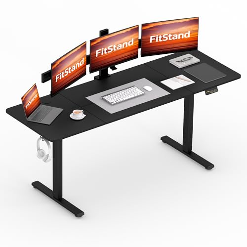 FitStand FQ1 200x80cm höhenverstellbarer Schreibtisch Electric Lift Desk mit Tischplatte, Stehpult, Lift Computertisch mit Haken, Kindersicherung, Memory-Funktion für Büro und Zuhause-Schwarz von FitStand