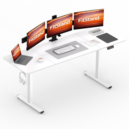 FitStand FQ1 200x80cm höhenverstellbarer Schreibtisch Electric Lift Desk mit Tischplatte, Stehpult, Lift Computertisch mit Haken, Kindersicherung, Memory-Funktion für Büro und Zuhause - Weiß von FitStand