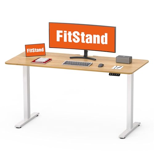 FitStand Höhenverstellbarer Schreibtisch 100×60 cm mit Durchgehender Tischplatte – kompakter Standing Desk für kleine Räume, mit 4 Memory-Positionen & 40 kg Tragkraft Ahorn von FitStand