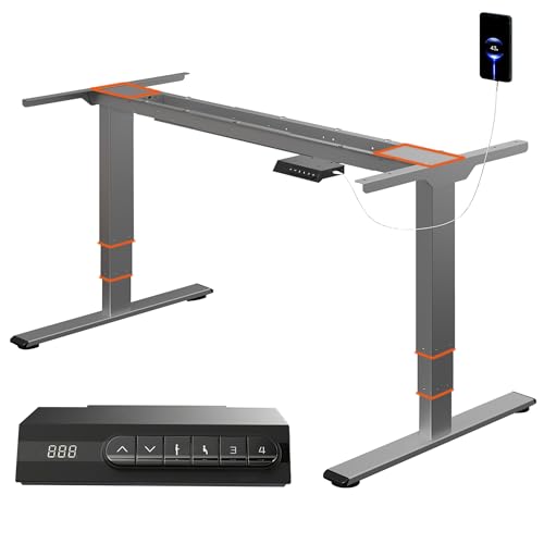 FitStand höhenverstellbarer Schreibtisch, Dual-Motor Elektrischer Schreibtisch, 3 stufiges Tischgestell mit Memory-Funktion (Grau) von FitStand