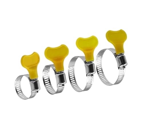 5 Stück 8–38 mm 7 Größenverstellbar Gelb Kunststoffgriff Hand Twist Schlauchschellen Schneckenantrieb Edelstahl Rohrschellen for Rohr(5pcs 16-25mm) von Fitaulip