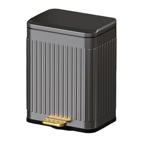 Fashionable Indoor Garbage Bin, Luxury Stainless Steel Trash Can with Soft-Close Lid，Step-Open Garbage Can Fingerprint Proof, Retro Pedal Wastebasket with Inner Liner, 6/13 Liter,Get More Storage(Gun von Fitlin
