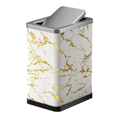 Modischer Mülleimer for den Innenbereich, luxuriöser Mülleimer aus Edelstahl mit Außenschicht aus PU-Leder, schmaler Mülleimer mit 10/15 Litern Fassungsvermögen und 360°-Schwingdeckel for Badezimmer, von Fitlin