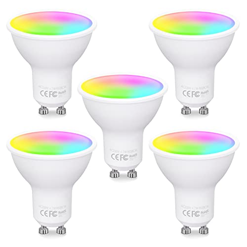 Fitop Alexa Glühbirnen GU10 Wlan Smart Lampe,4.7W Entspricht 50W,RGB 16 Millionen Farben+Warmweiß-Kaltweiß,Dimmbar per App oder Sprach,Kompatibel mit Alexa/Google Home,Kein Hub Benötig,5 Stück von Fitop