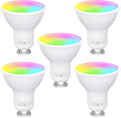 Fitop GU10 Alexa Glühbirnen Wlan Smart Lampe, 4.7W Entspricht 50W, RGB 16 Millionen Farben+Warmweiß-Kaltweiß, Dimmbar per App oder Sprach, Kompatibel mit Alexa/Google Home, Kein Hub Benötig, 5 Stück von Fitop