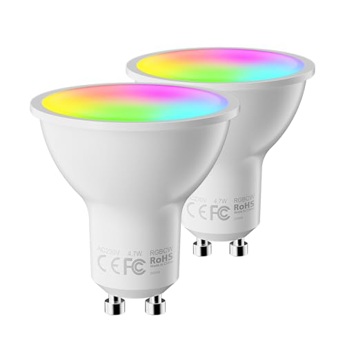 Fitop Alexa Glühbirnen GU10 Wlan Smart Lampe,4.7W Entspricht 50W,RGB 16 Millionen Farben+Warmweiß-Kaltweiß,Dimmbar per App oder Sprach,Kompatibel mit Alexa/Google Home,Kein Hub Benötig,2 Stück von Fitop