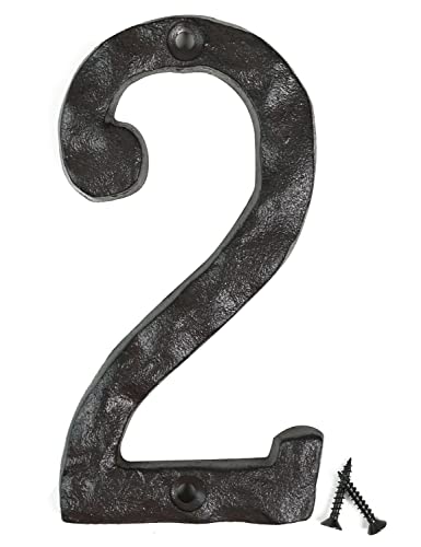 Fitous 14 cm, schwarz, Hausnummern aus Gusseisen, Original-rustikale Oberfläche, Hausadressnummer für draußen, robuster Vintage-Hammerschlag-Look, maximaler Rostschutz, (Nummer 2) von Fitous