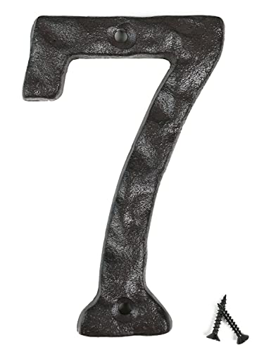 Fitous 14 cm, schwarz, Hausnummern aus Gusseisen, Original-rustikale Oberfläche, Hausadressnummer für draußen, robuster Vintage-Hammerschlag-Look, maximaler Rostschutz, (Nummer 7) von Fitous