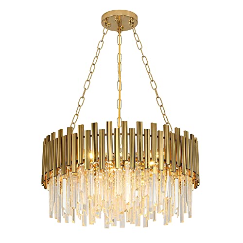 Fitsai Modern Kristall Pendelleuchte Gold Kronleuchter, Rund Kristall Hängeleuchte, Häengelampe für Wohnzimmer, Esszimmer, Schlafzimmer, Restaurant, E14 x 8, Ø60 cm von Fitsai