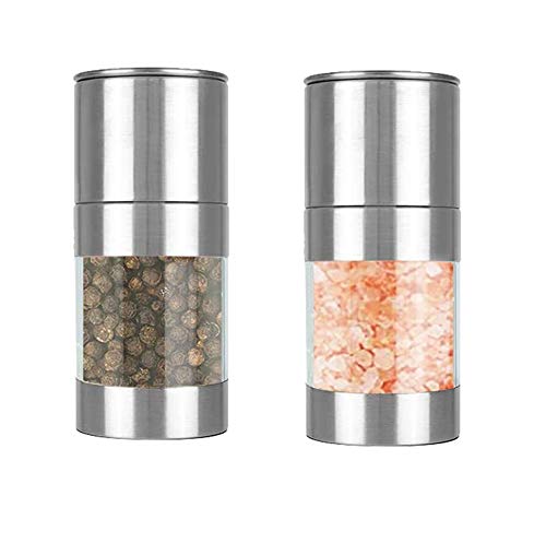 Fitsund Gewürzmühle 2er Set mit Verstellbarem Acrylglas Keramikmahlwerk verstellbar Edelstahl Salzmühle und Pfeffermühle Mini Gewürzmühle von Bequertige