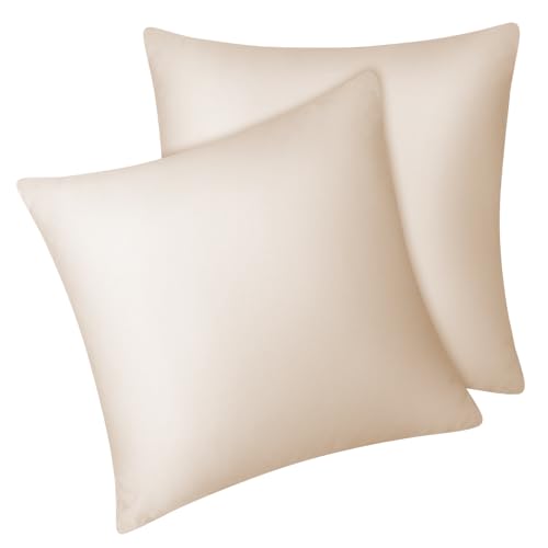 Fittia 2er-Set Lyocell Bambus Kissenbezug Bambusfaser Kopfkissenbezug Kissenhülle Seidig weichkühlend atmungsaktiv mit verdecktem Reißverschluss, Beige, 40x40cm von Fittia