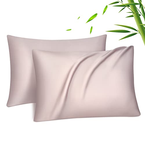 Fittia 2er-Set Lyocell Bambus Kissenbezug Bambusfaser Kopfkissenbezug Kissenhülle Seidig weichkühlend atmungsaktiv mit verdecktem Reißverschluss, Lotos Rosa, 40x60cm von Fittia