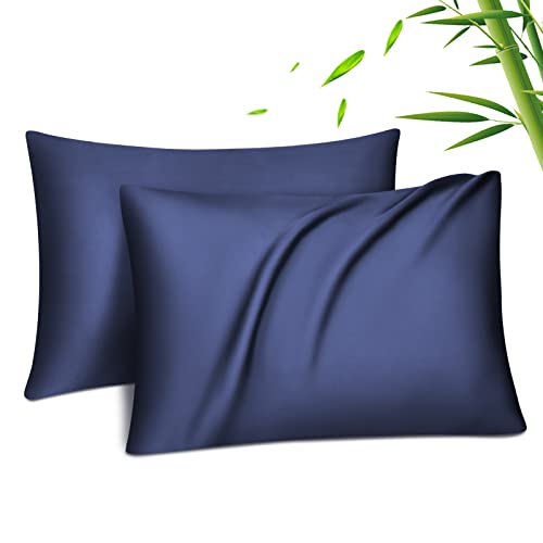 Fittia 2er-Set Lyocell Bambus Kissenbezug Bambusfaser Kopfkissenbezug Kissenhülle Seidig weichkühlend atmungsaktiv mit verdecktem Reißverschluss, Marineblau, 40x60cm von Fittia