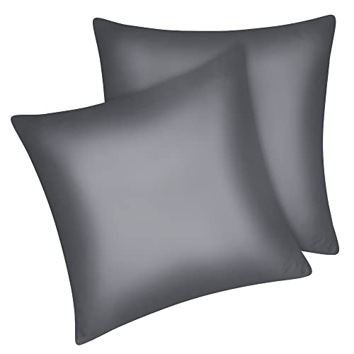 Fittia 2er-Set Satin Kissenbezug Premium Kopfkissenbezug Kissenhülle Haar- und Hautpflege Seidig mit Reißverschluss, Dunkelgrau, 40x40cm von Fittia