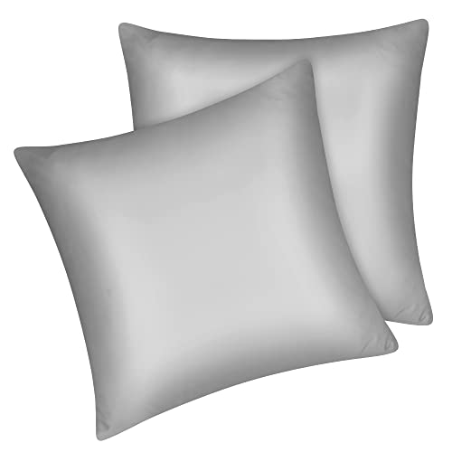 Fittia 2er-Set Satin Kissenbezug Premium Kopfkissenbezug Kissenhülle Haar- und Hautpflege Seidig mit Reißverschluss, Hellgrau, 40x40cm von Fittia