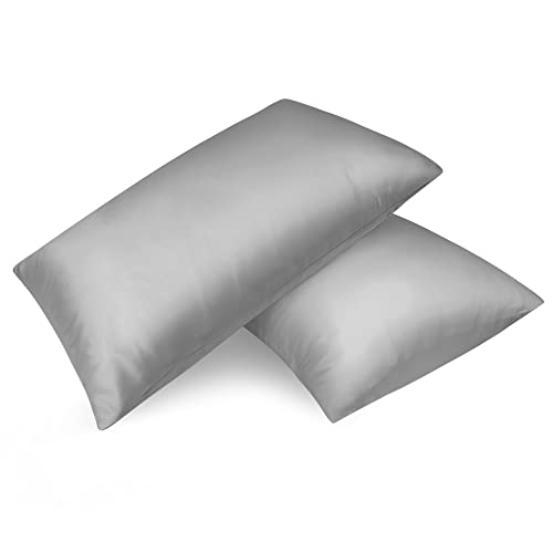 Fittia 2er-Set Satin Kissenbezug Premium Kopfkissenbezug Kissenhülle Haar- und Hautpflege Seidig mit Reißverschluss, Hellgrau, 40x80cm von Fittia