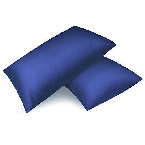 Fittia 2er-Set Satin Kissenbezug Premium Kopfkissenbezug Kissenhülle Haar- und Hautpflege Seidig mit Reißverschluss, Marineblau, 40x80cm von Fittia