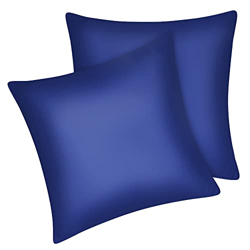Fittia 2er-Set Satin Kissenbezug Premium Kopfkissenbezug Kissenhülle Haar- und Hautpflege Seidig mit Reißverschluss, Marineblau, 65x65cm von Fittia