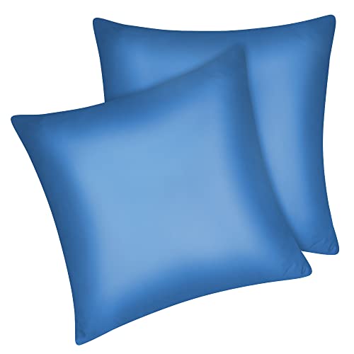Fittia 2er-Set Satin Kissenbezug Premium Kopfkissenbezug Kissenhülle Haar- und Hautpflege Seidig mit Reißverschluss, Pfaublau, 80x80cm von Fittia