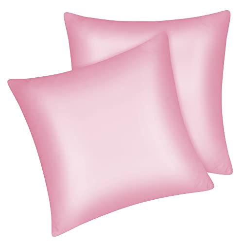 Fittia 2er-Set Satin Kissenbezug Premium Kopfkissenbezug Kissenhülle Haar- und Hautpflege Seidig mit Reißverschluss, Rosa, 40x40cm von Fittia