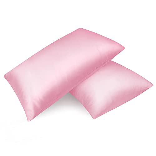 Fittia 2er-Set Satin Kissenbezug Premium Kopfkissenbezug Kissenhülle Haar- und Hautpflege Seidig mit Reißverschluss, Rosa, 40x60cm von Fittia