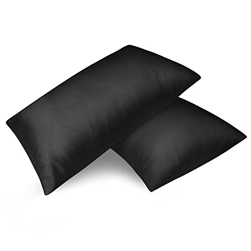 Fittia 2er-Set Satin Kissenbezug Premium Kopfkissenbezug Kissenhülle Haar- und Hautpflege Seidig mit Reißverschluss, Schwarz, 40x60cm von Fittia