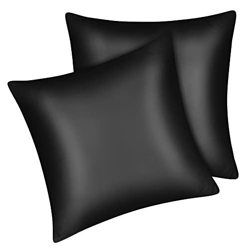 Fittia 2er-Set Satin Kissenbezug Premium Kopfkissenbezug Kissenhülle Haar- und Hautpflege Seidig mit Reißverschluss, Schwarz, 65x65cm von Fittia