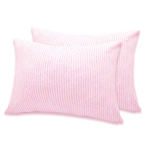 Fittia Kuscheliger Gestrickt Gestreift Kissenbezug Kinder 40x60 Baby Kopfkissenbezug Kleinkind Kissenhülle aus Bio Baumwolle für Kinderwagen, 2er-Pack mit Verstecktem Reißverschluss, Rosa, 40x60cm von Fittia