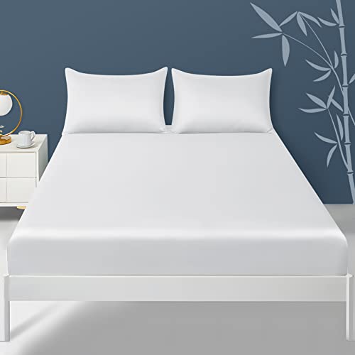 Fittia Lyocell Bambus Spannbetttuch Spannbettlaken Bettlaken Betttuch samtweich kühlend atmungsaktiv mit praktischem Rundumgummi, Weiß, 180x200+30cm Fittia Lyocell Bambus Spannbetttuch Spannbettlaken Bettlaken Betttuch samtweich kühlend atmungsaktiv mit praktischem Rundumgummi, Weiß, 180x200+30cm von Fittia