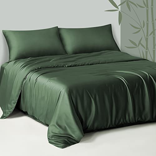 Fittia Lyocell Bambusfaser 3 TLG. Bettwäsche Set samtweich kühlend atmungsaktiv (1 x Bettbezug 240x220cm + 2 x Kissenbezüge 40x80cm, Olive Grün) von Fittia