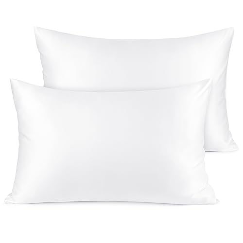 Fittia Premium 2er Set Satin Kissenbezug 40x60cm Superweich Kopfkissenbezug Kissenhülle Kissen mit Hotelverschluss für Haar und Haut, Weiß von Fittia