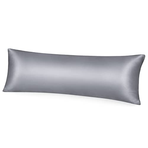 Fittia Satin Kissenbezug Premium Kopfkissenbezug Kissenhülle Haar- und Hautpflege Seidig mit Reißverschluss, 1 Stück, Hellgrau, 40x145cm von Fittia