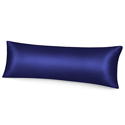 Fittia Satin Kissenbezug Premium Kopfkissenbezug Kissenhülle Haar- und Hautpflege Seidig mit Reißverschluss, 1 Stück, Marineblau, 40x145cm von Fittia
